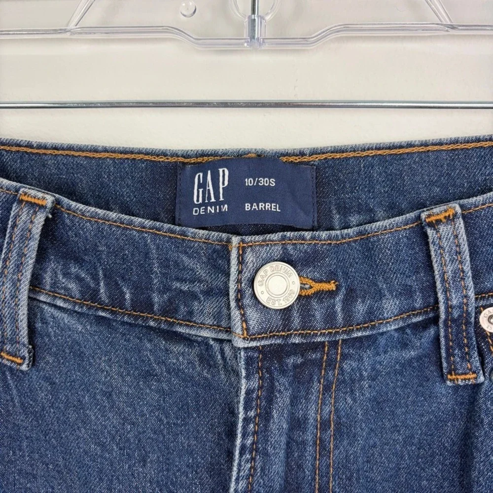 Gap Denim High Rise Studded Barrel Jeans Dark Wash Low Stretch Denim 10 Short - Picture 6 of 11